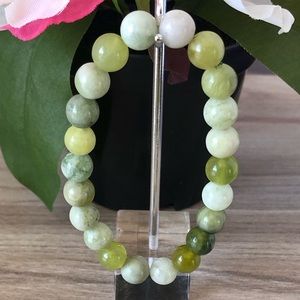 Serpentine Jade Natural Stone Beads Stretchable Bracelet 7" - 8mm Beads Best …